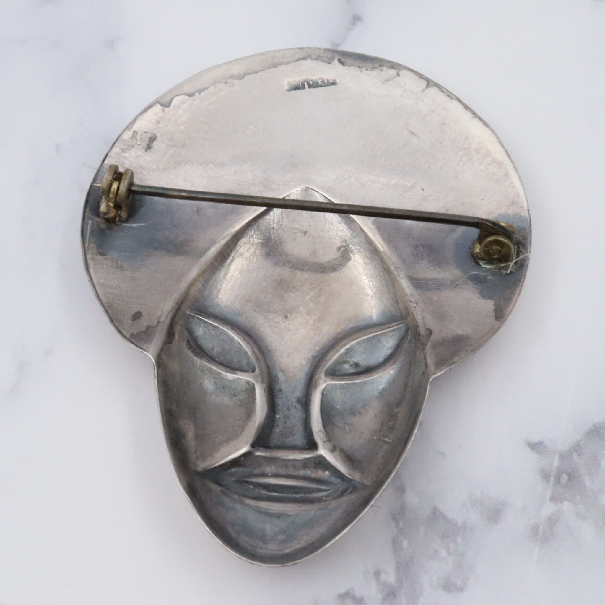 Vintage sterling face brooch